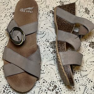 Dansko Susie Sandals Sz 8 Taupe Leather Comfort Wedge Cork Sole Boho Casual